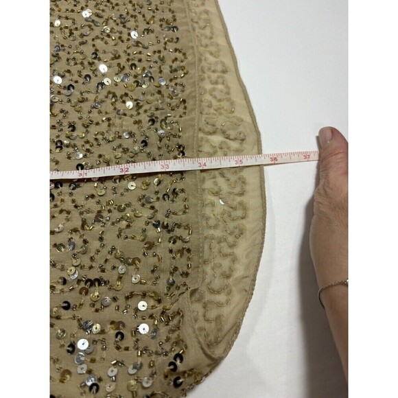 Aidan Mattox Sequin Cocktail Dress Gold Tan 2 Cold Shoulder Silk Lined - Picture 6 of 10